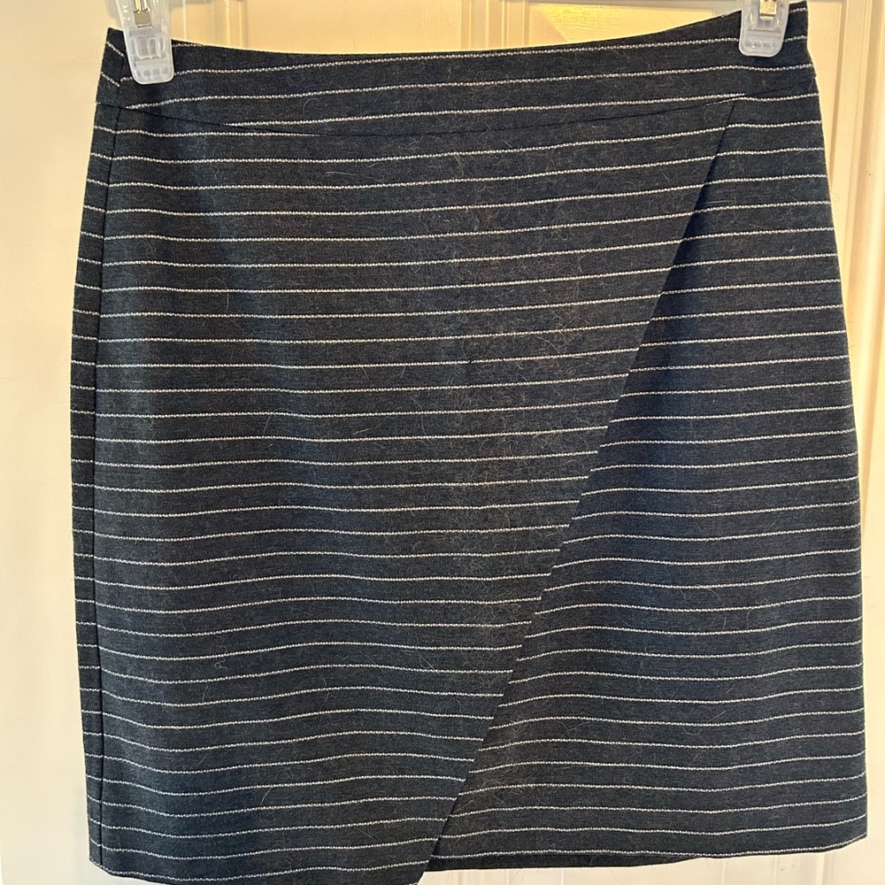 Loft - striped grey flannel skirt with overlay detail